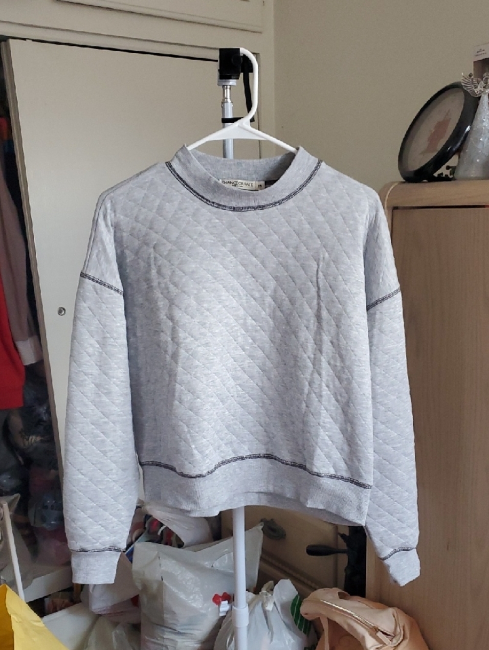 Chance or Fate Gray Diamond Quilted Pullover Sweatshirt Size S
